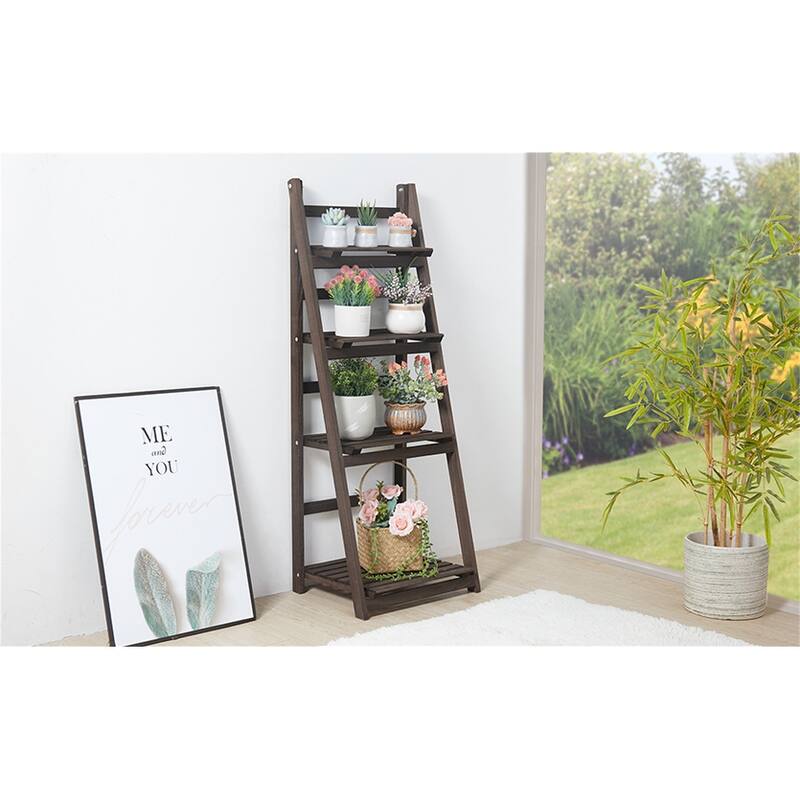 ARTLOGE Ladder Shelf,4-Tier Bookshelf, Storage Rack, Plant Rack Living Room, Home Office, Kitchen, Bedroom, Industrial Style - Dark Brown