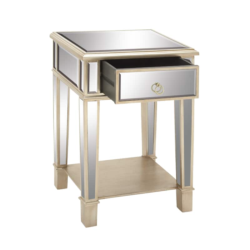 Wood Mirrored Accent Table - Beige - Roche River Decor - 14"W x 18"L x 27"H