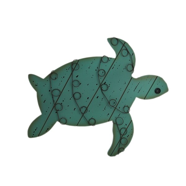 Distressed Finish Wood and Metal Sea Turtle Wall Hanging aqua On