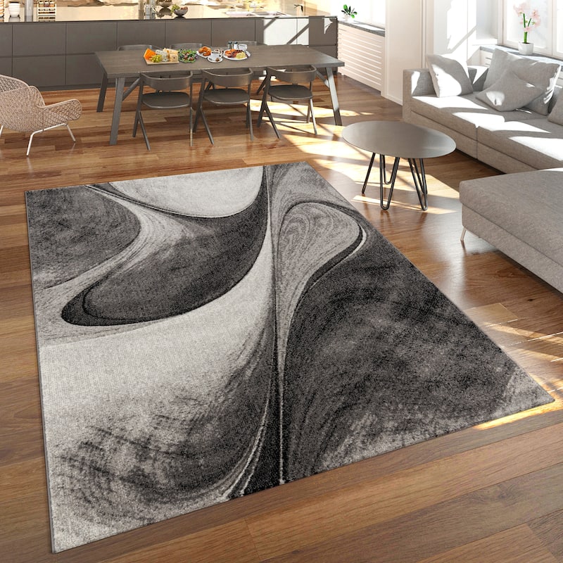 Modern Area Rug for Living Room with Abstract Waves Design - grey - 2'8" x 4'11"