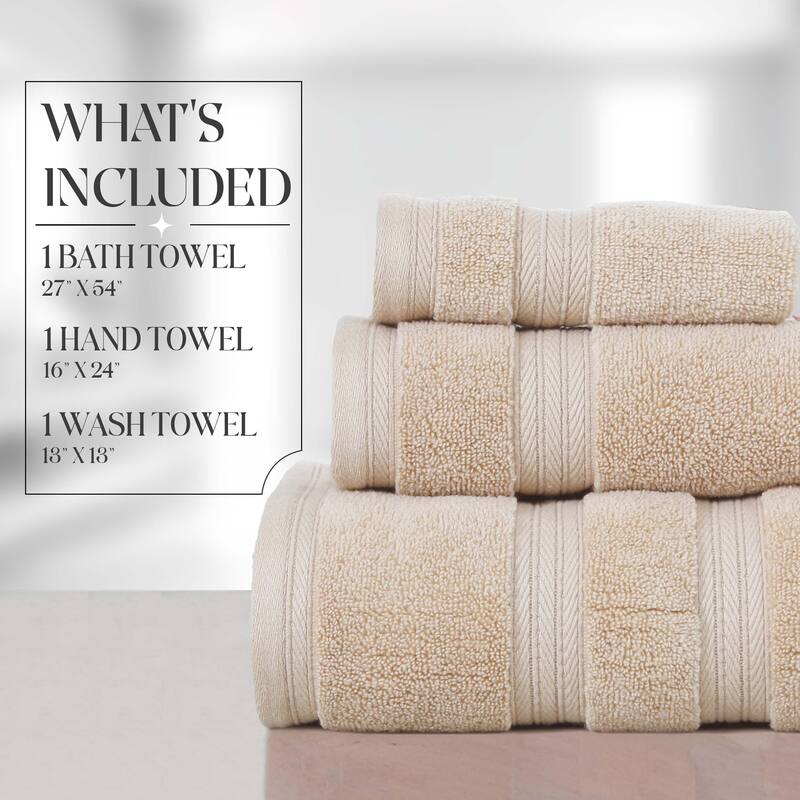 Home Weavers Elegance Essentials 550GSM Cotton Zero Twist Super Absorbent Bath Towel Set of 3