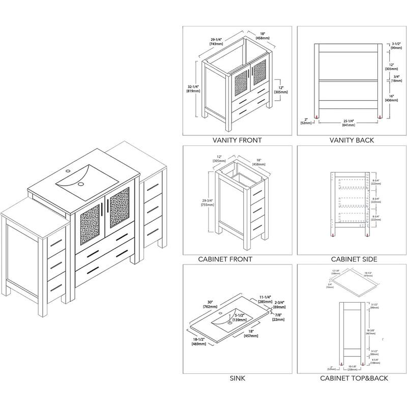 Blossom 54" Solid Wood Bathroom Vanity with Ceramic Sink & Storage