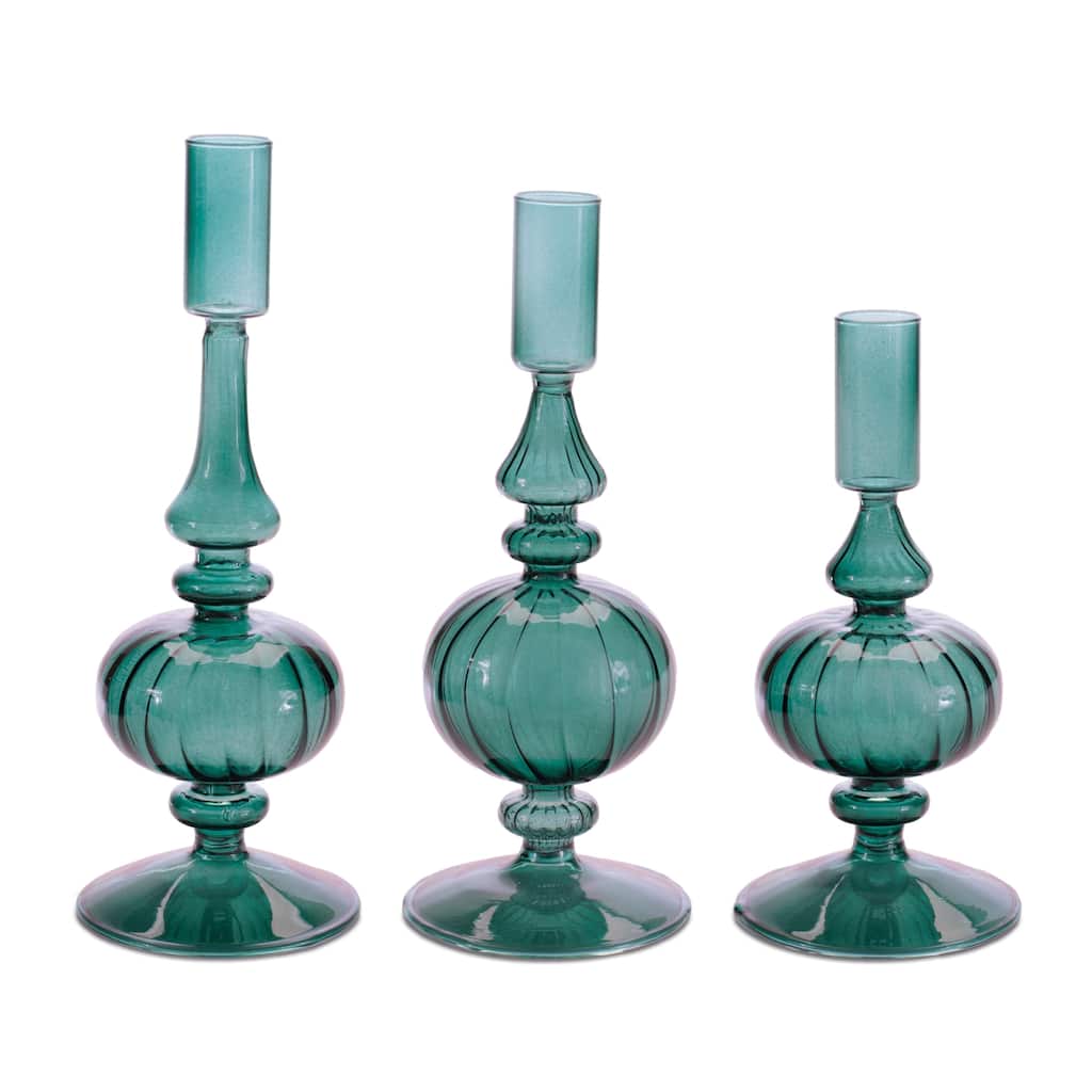 Ribbed Glass Taper Candle Holder (Set of 3)