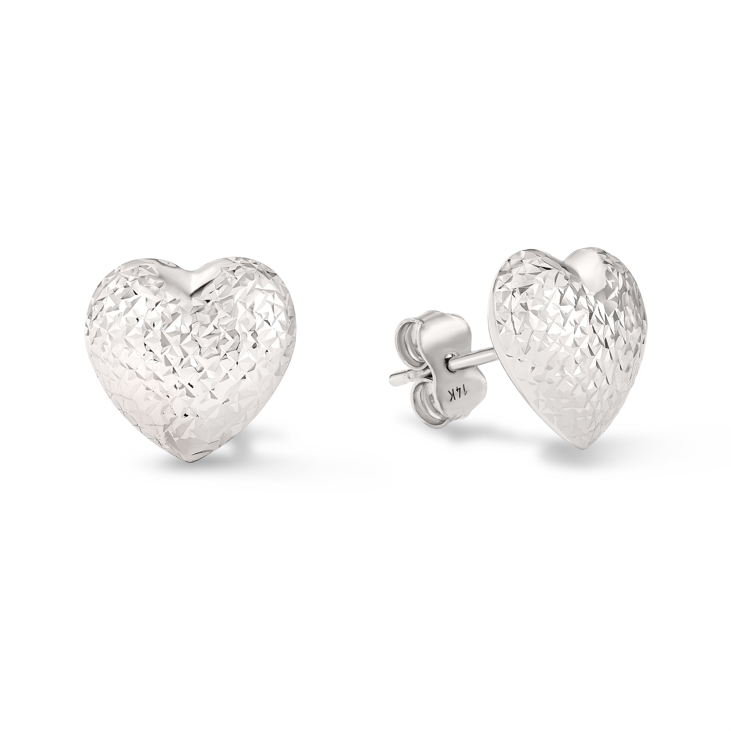 Clover 14K Diamond-Cut Puff Heart Stud Earrings