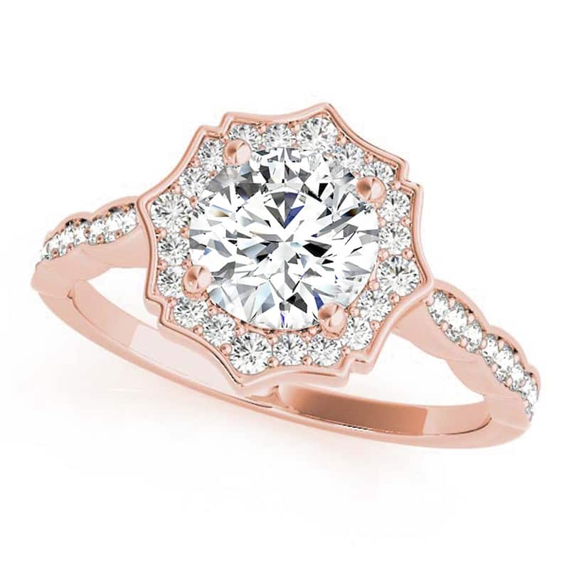 Auriya 14k Rose Gold Lab Grown Round Diamond Halo Engagement Ring 0.50 to 5.00 ct. tw. (F-G VS) - 0.75 ct. center - 7
