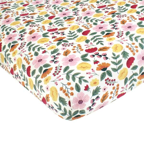 slide 1 of 1, Hudson Baby Infant Girl Cotton Fitted Crib Sheet, Fall Botanical, One Size - Fall Botanical - One Size One Size - Fall Botanical