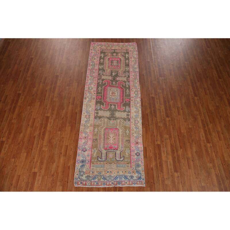 Tribal Meshkin Persian Vintage Runner Rug Handmade Wool Carpet - 3'8" x 10'9"