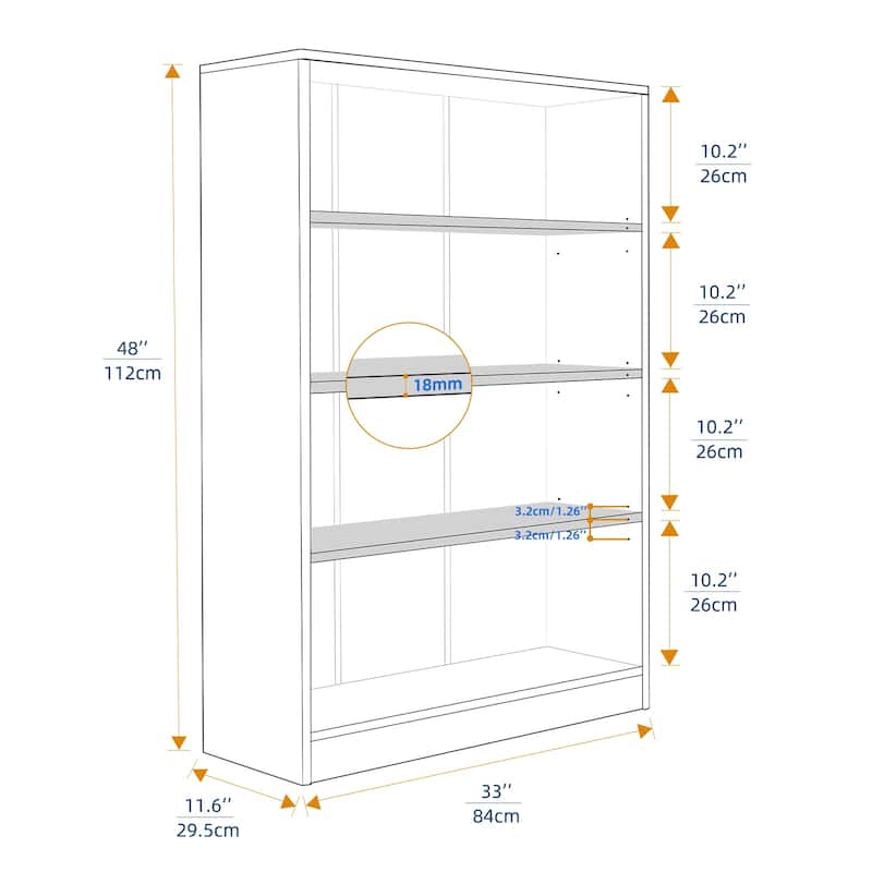 4 Shelf boockase Display Bookcase Freestanding Wooden Bookshelves for Home Office Living Room,48 Inch Height