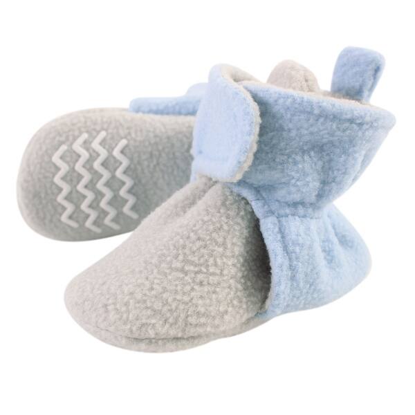 slide 1 of 1, Hudson Baby Infant and Toddler Boy Cozy Fleece Booties, Light Blue Light Gray 0-6 Months - Light Blue Light Gray