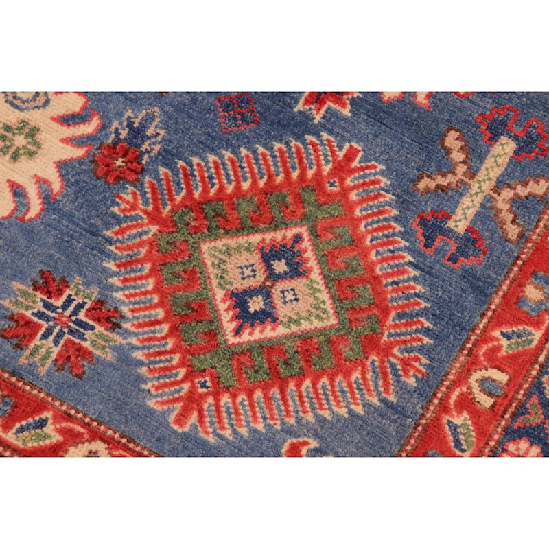 Bohemian Kazak Veronica Blue/Natural Wool Rug - 6'0'' x 8'8''