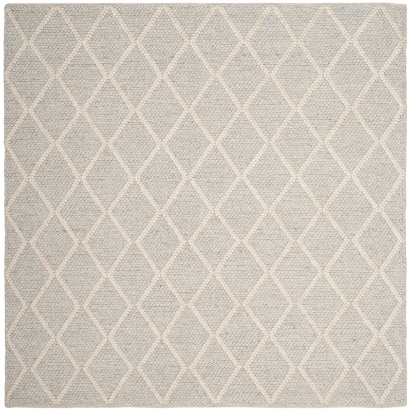 SAFAVIEH Handmade Natura Qiong Wool/ Viscose Trellis Rug - 6' Square - Silver/Ivory - Square