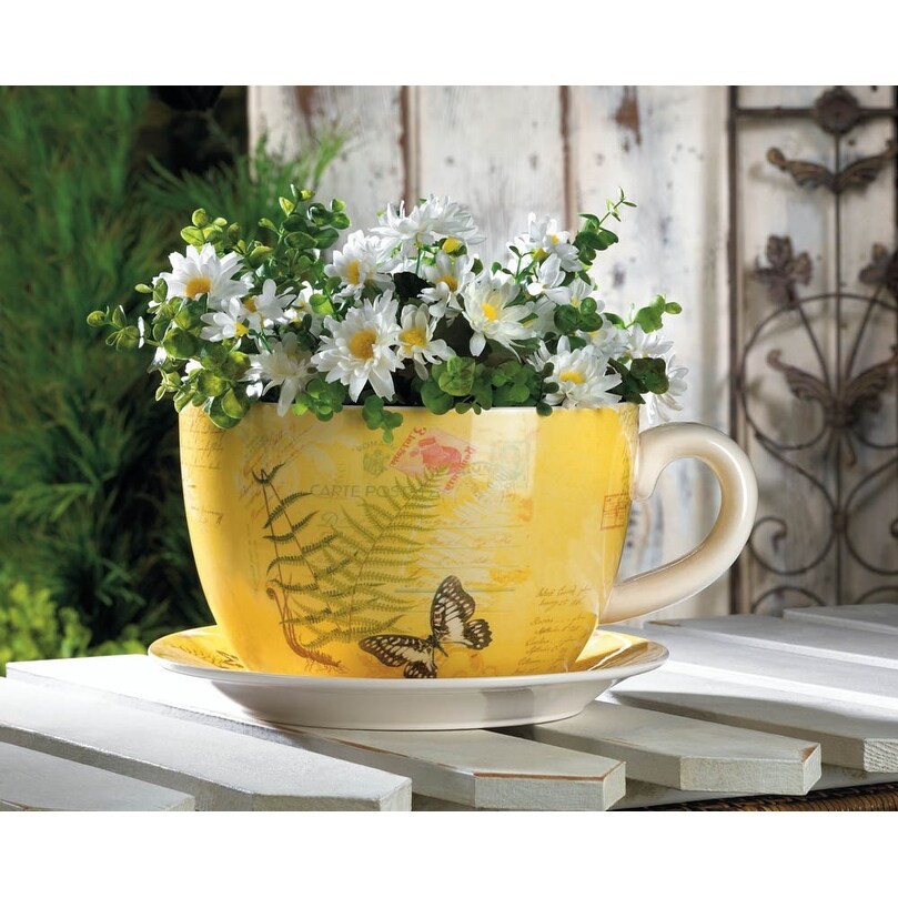 GIANT CERAMIC TEA CUP /& SAUCER GARDEN PLANTER INDOOR OUTDOOR PLANTER FLORAL