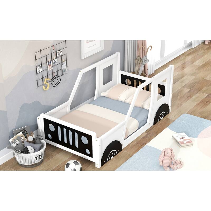 Twin Size Playful Classic CarShaped Low Profile Kids Platform Bed with