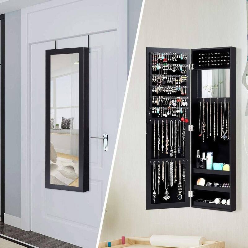 2-in-1 Wall or Door Mounted Jewelry Organizer Full Length Mirror - 3.5"D x 12.5"W x 43.5"H - Black