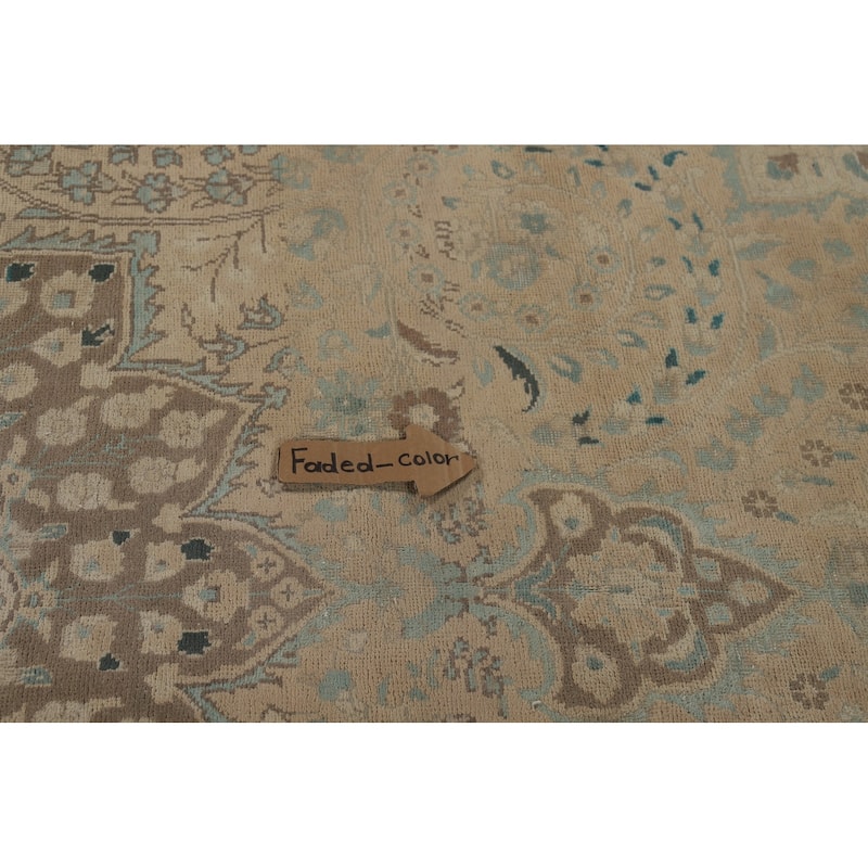Distressed Tabriz Vintage Persian Rug Hand-Knotted Peach Wool Carpet - 9'11" x 13'3"