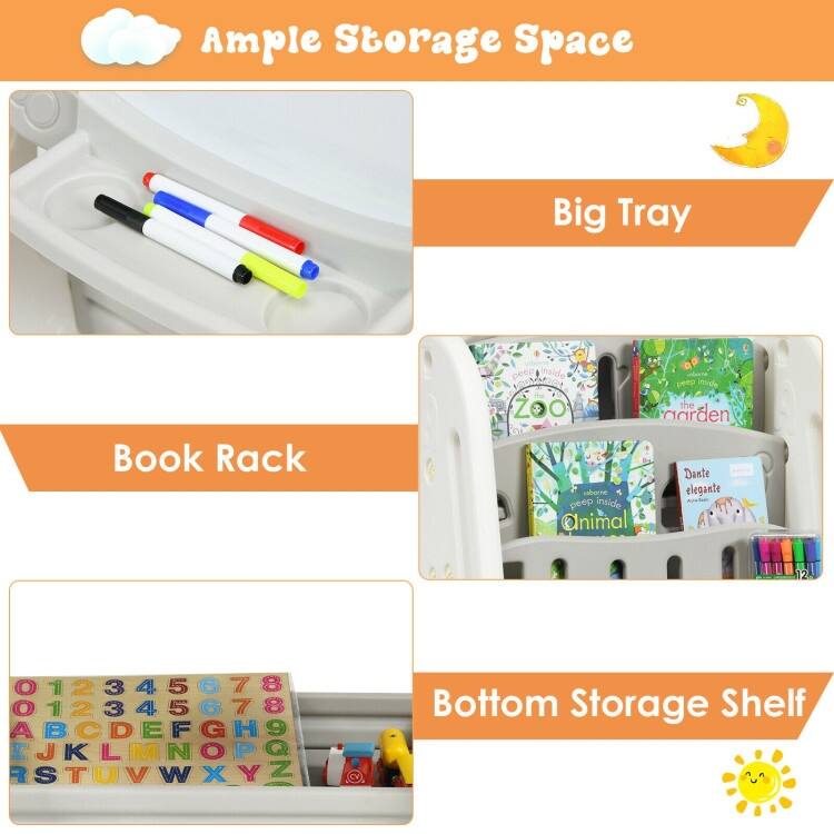 2 in 1 Kids Easel Desk Chair Set Book Rack Adjustable Art Painting Board - 25'' x 21'' x 30'' – 39'' (L x W x H)