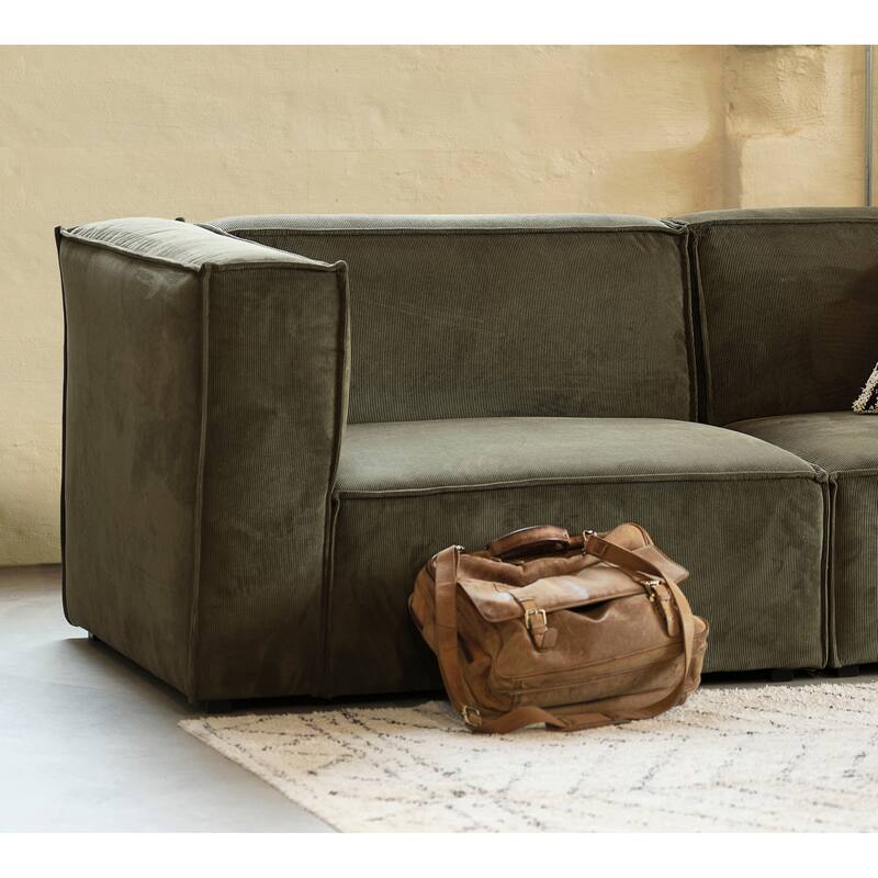 Rye Studio Deep Seat Modular End Chair - Olive Green Corduroy - Left End