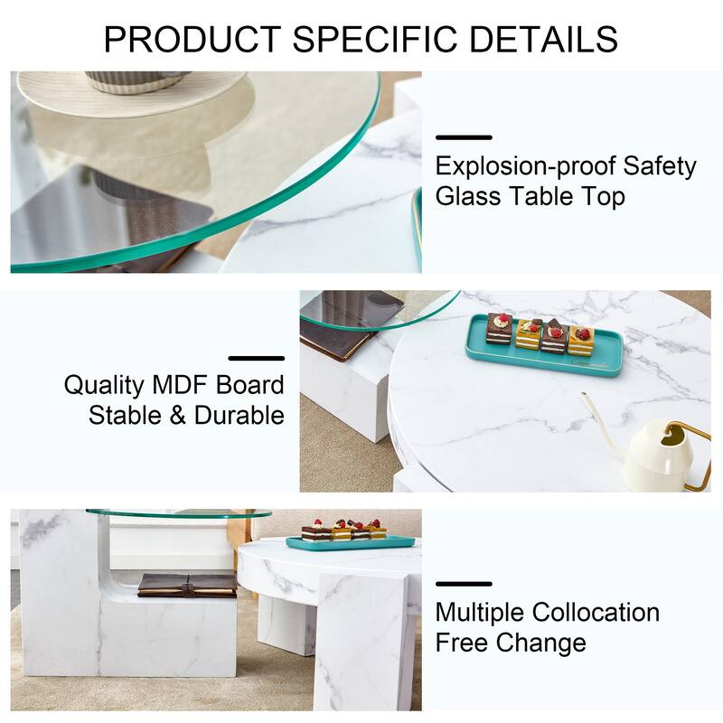 A modern, fashionable, and durable marble textured MDF coffee table with a side table