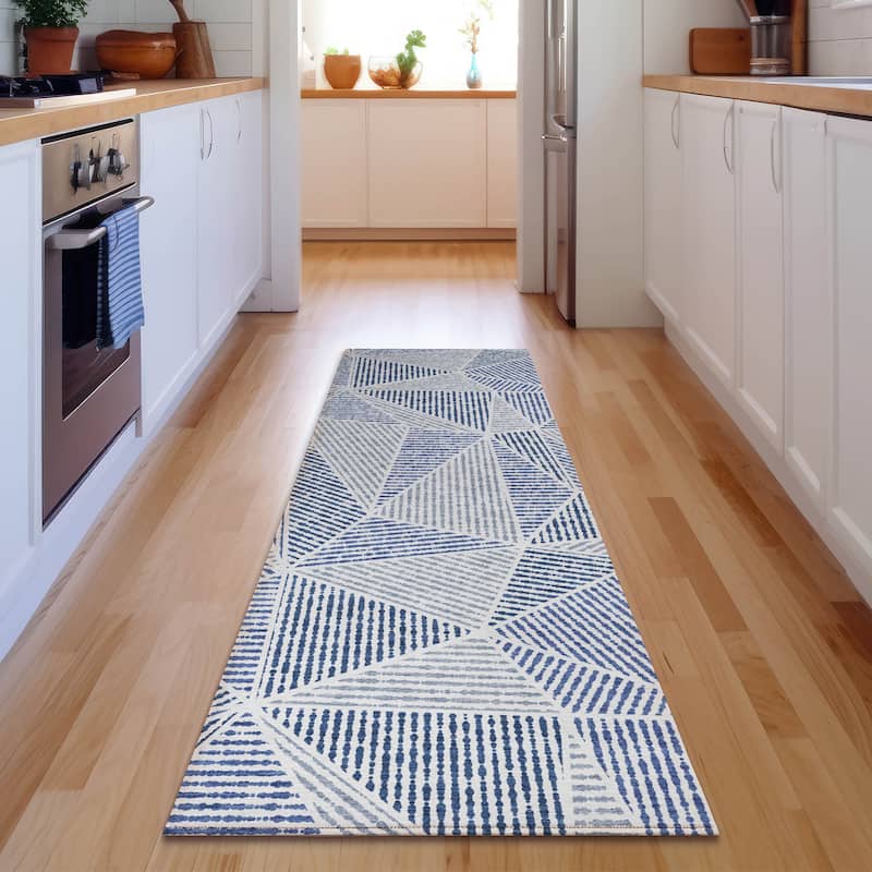 Premium Washable Super Soft Contemporary Mosaic Mayfield Rug - Navy - 2' 3" x 7' 6" - Runner