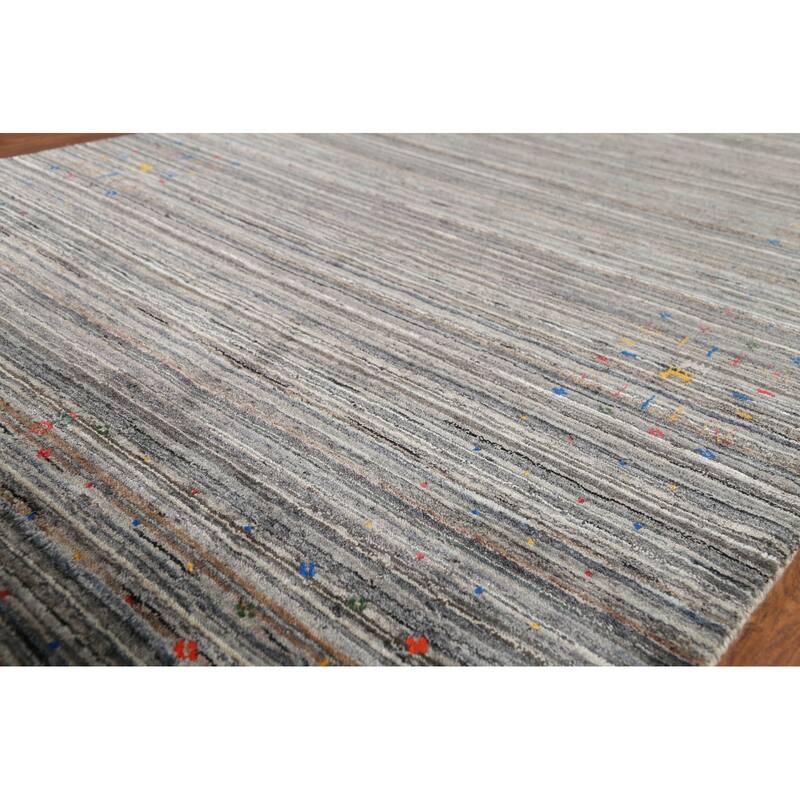 Striped Tribal Gabbeh Oriental Area Rug Hand-Knotted Wool Carpet - 5'1"x 8'0"
