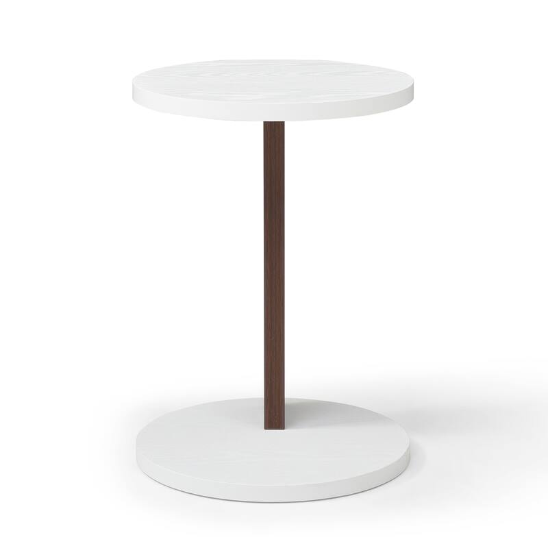 C-Shaped End Table, Small Side Table for Couch, Sofa Table with wood Frame for Living Room, Bedroom, Bedside, Rustic