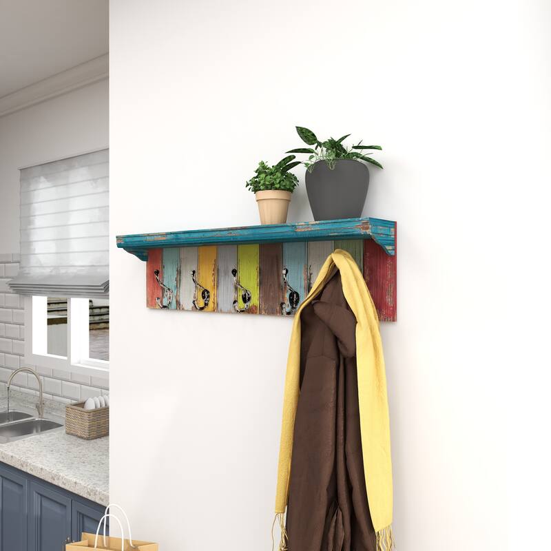 Multi Colored Wood 10 Hangers Wall Hook - 35 x 5 x 9