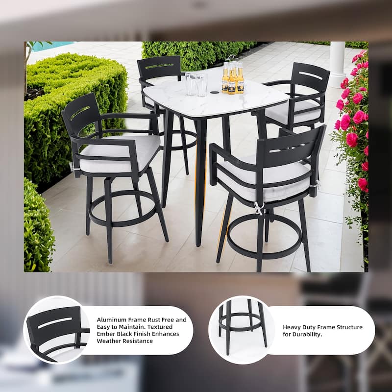 Outdoor 2-Piece Swivel Bar Chairs,Ergonomic Backrest & Armrests,Sunbrella Cushion,Weather-Resistant & Durable Patio Bar Stool