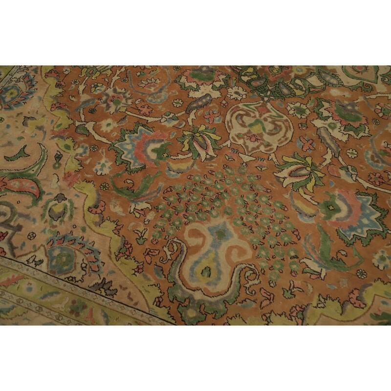 Hand Knotted Oriental 100% Wool Carpet Traditional Floral Oranges & Rust Tabriz Area Rug - 12' 10'' X 9' 9''