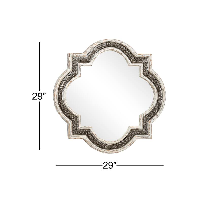 Wood Quatrefoil Wall Mirror - White - Roche River Decor - 1"W x 30"L x 30"H