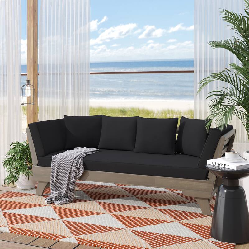 Roomfitters Outdoor Sofa Daybed, Adjustable Wood Frame with Cushions, Patio or Balcony Seating in Dark Gray - Grey+Black