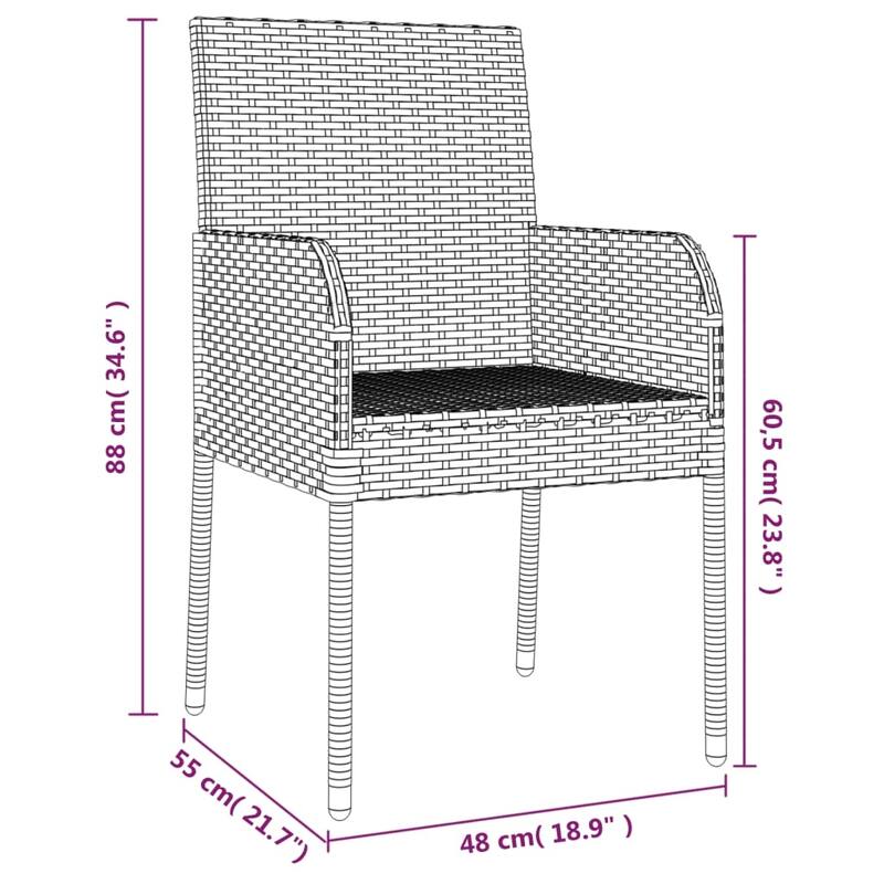 vidaXL Patio Chairs with Cushions 2 pcs Poly Rattan Black