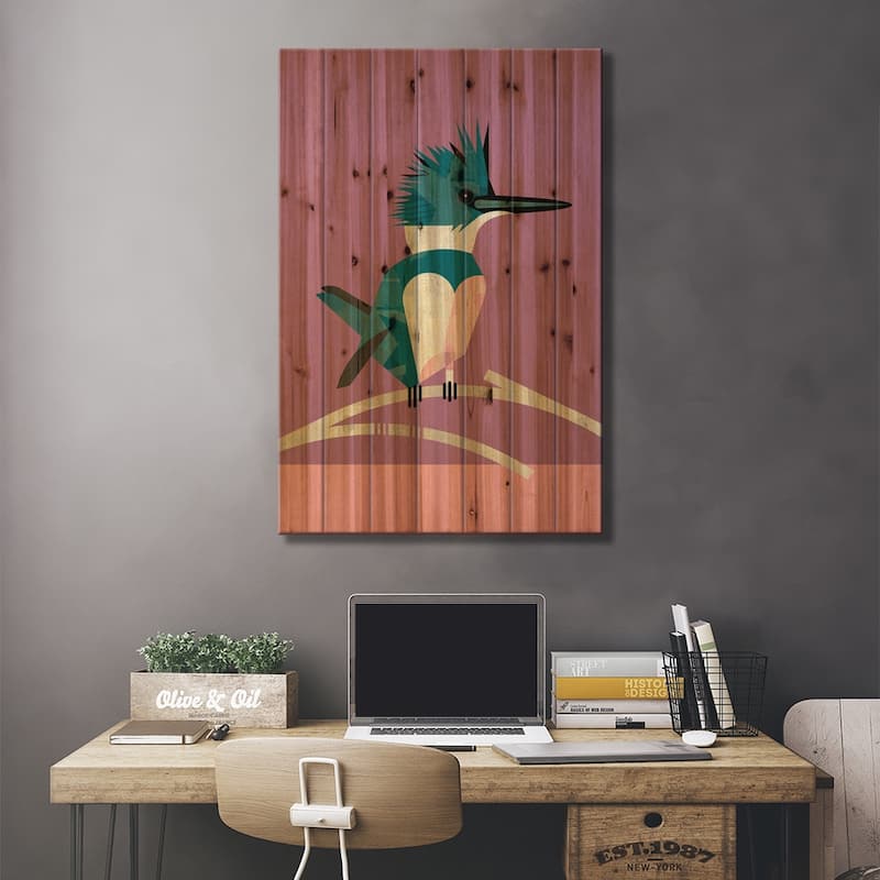 Kingfisher Print On Wood by Dieter Braun - Multi-Color