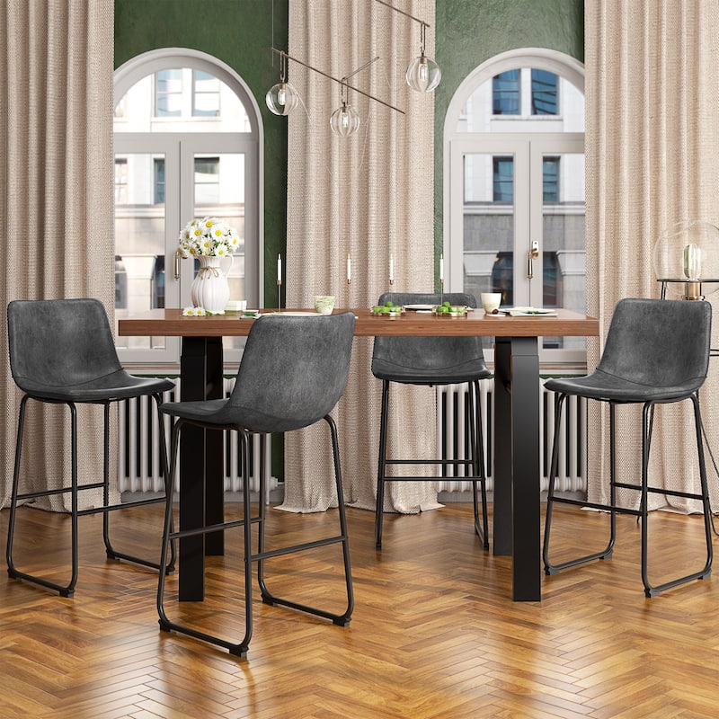 Bar Stools Faux Leather Counter Stools with Back Armless Dining Chairs (Set of 2)