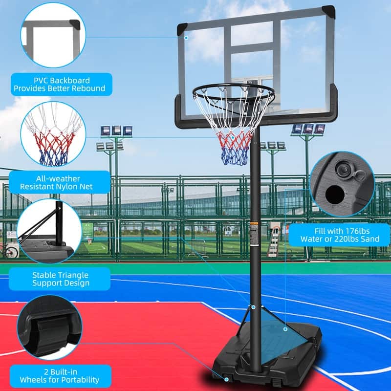 Outdoor Indoor 6.6ft 10ft Portable Basketball Hoop Height Adjustable