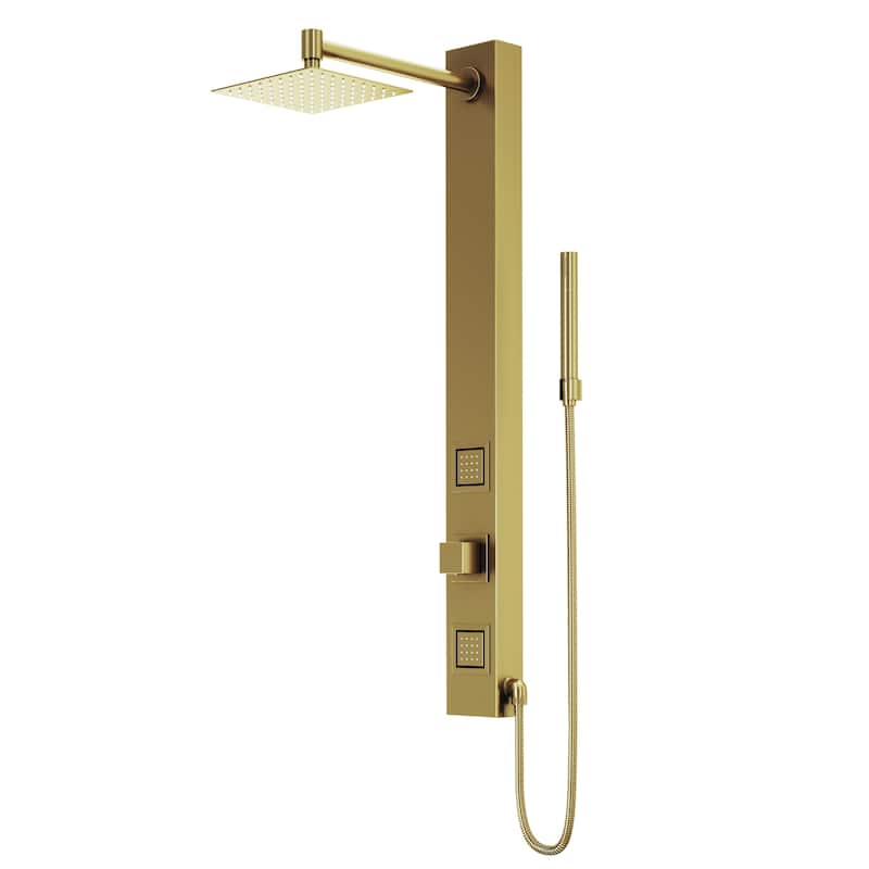 VIGO Orchid 39" H x 4" W 2-Jet Retro Shower Panel with Square Shower Head - Matte Brushed Gold