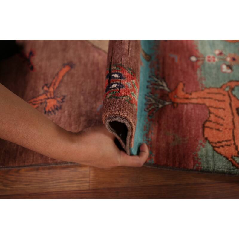 Animals Design Ziegler Foyer Rug Handmade Brown Wool Carpet - 2'0" x 3'1"