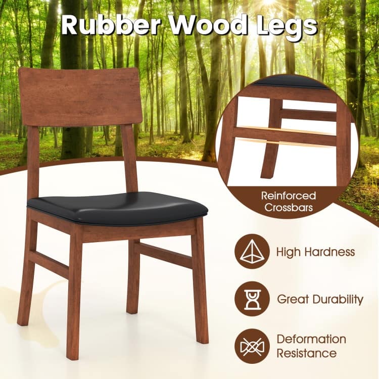 Set of 2 Black Rubber Wood PVC Leather Armless Dining Chairs with Ergonomic Cushions - 18" x 19.5" x 35"
