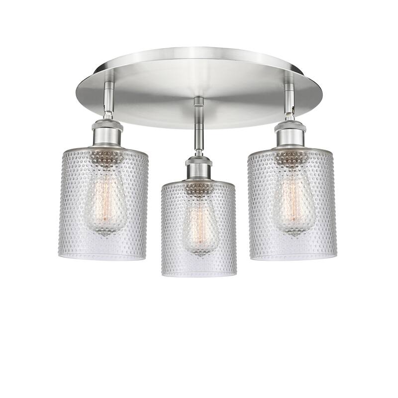 Innovations Lighting Cobbleskill - 3 Light 17" Flush Mount - Clear/Satin Nickel