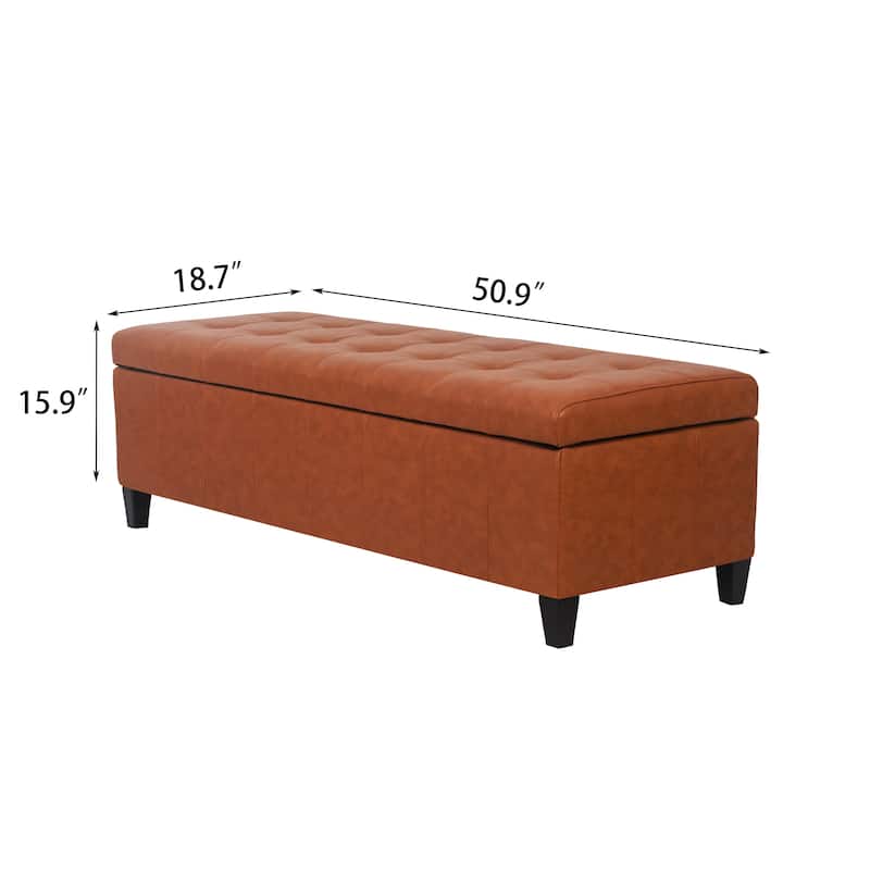 Adeco 50" Bonded Leather Storage Ottoman Bench
