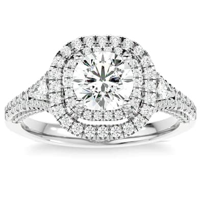 1 3/4Ct Diamond & Moissanite Halo Engagement Ring in Gold
