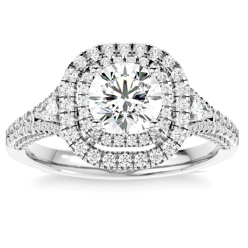 1 3/4Ct Diamond & Moissanite Halo Engagement Ring in Gold