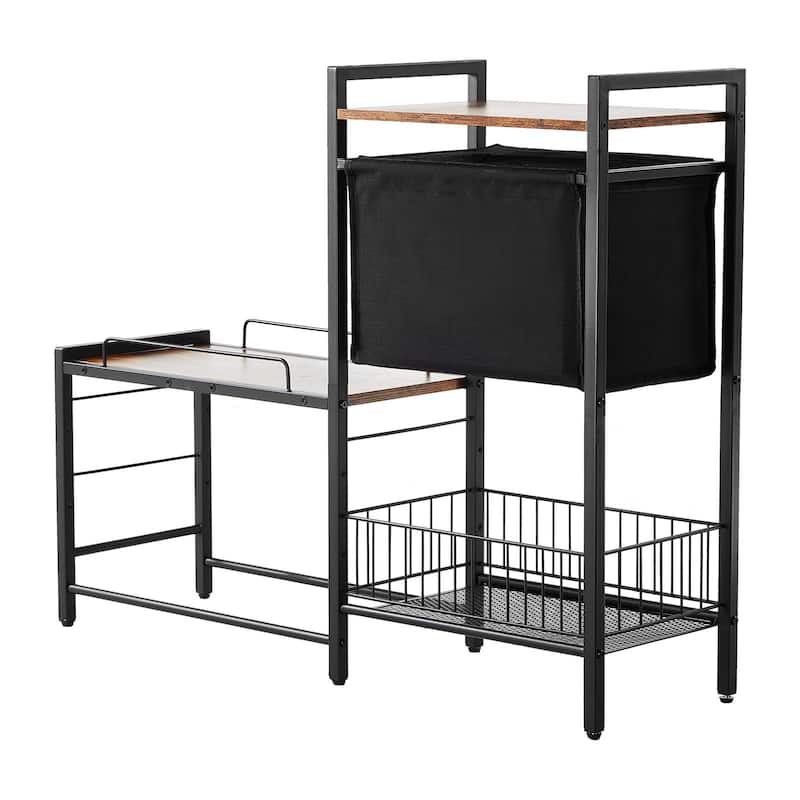 Black Pet Feeding Station with Storage Dog Food and Toy Organizer Suitable for as Living Room or Bedroom or Kitchen