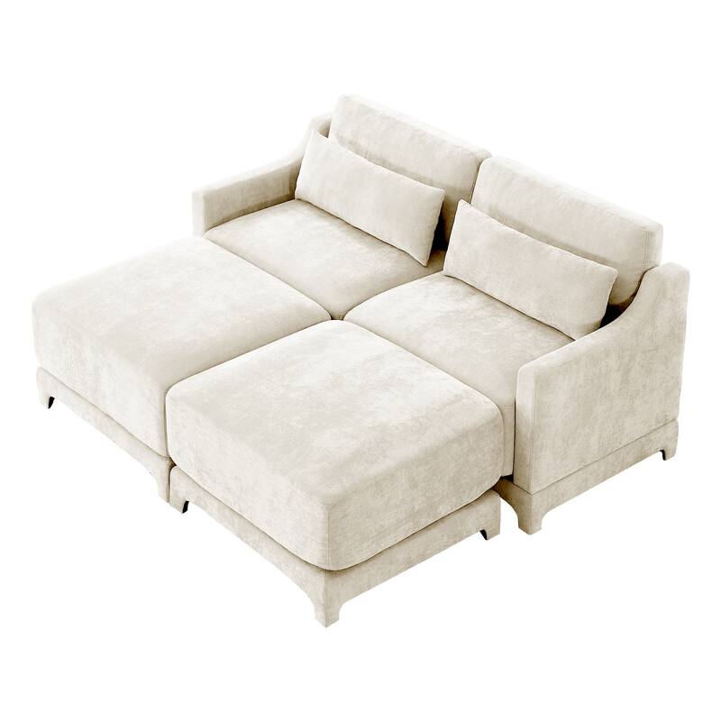 73.2" Chenille 2-Seater Sofa with Ottoman, 2 Pillows & Solid Wood Frame