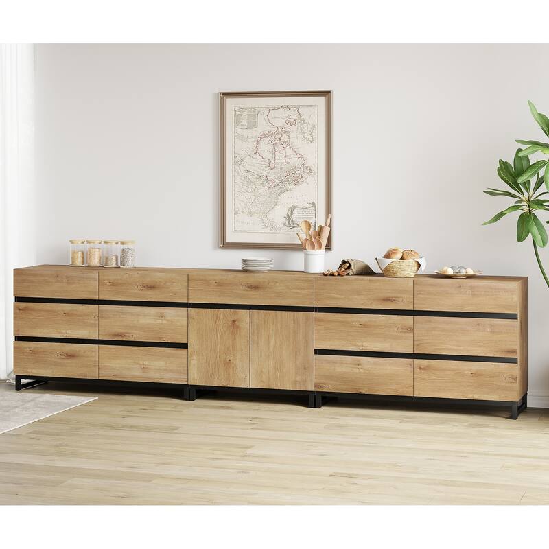 WAMPAT Modern Dresser with Adjustable Shelves, 3 in 1 Chest with Glass Doors and Storage Cabinet for Bedroom
