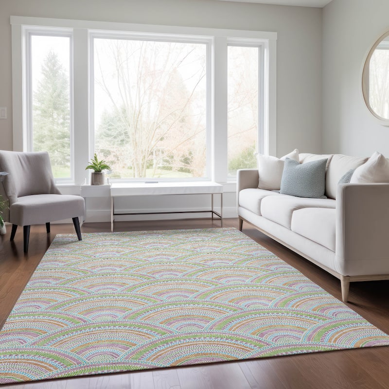 Machine Washable Indoor/ Outdoor Modern Mosaic Chantille Rug