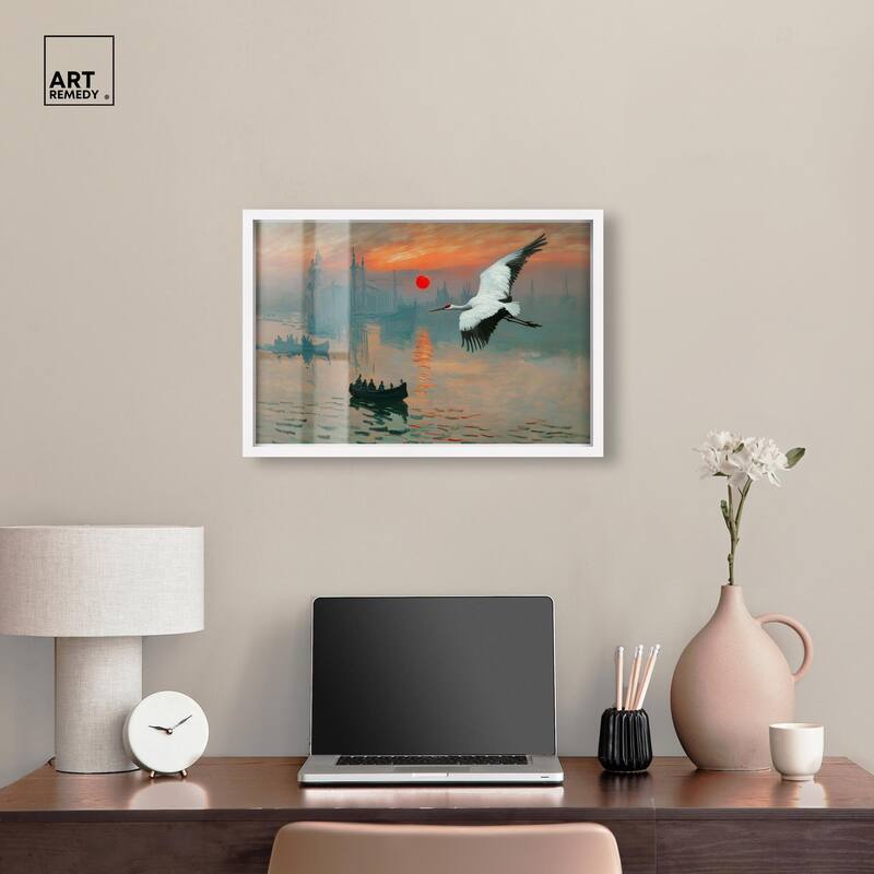 Crane Sunset Shadowbox by Art Remedy