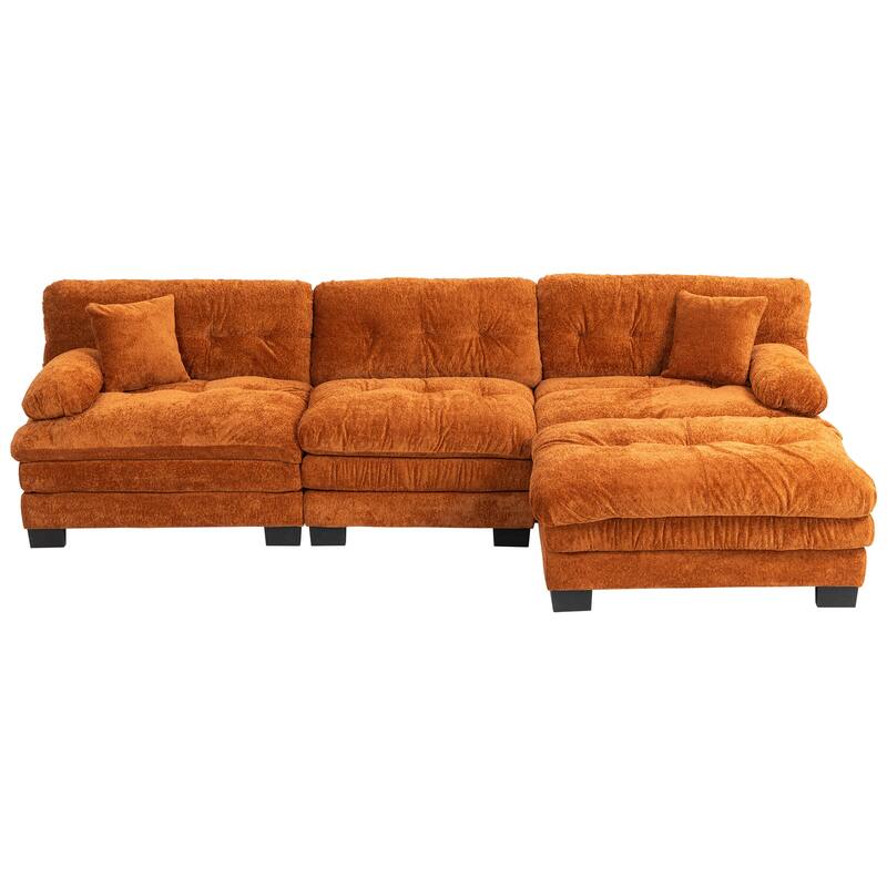 120.87" Chenille L-Shaped Sleeper Sectional Sofa with Ottoman