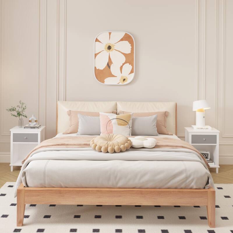 Anmytek White Nightstand with Drawer and Shelf Farmhouse Modern Bedside Table