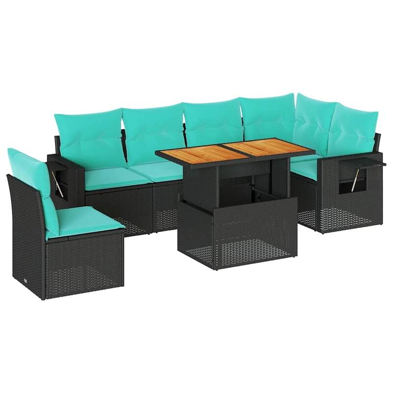 vidaXL Patio Sofa Set with Cushions Modular Lounge Set 7 Piece Poly Rattan - 21.7 x 24.4 x 27.2