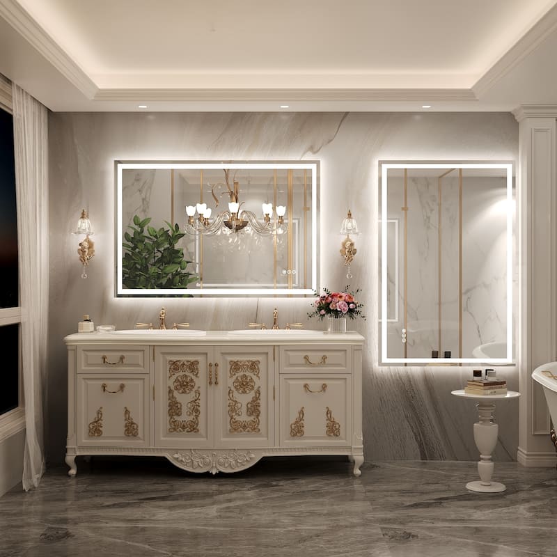 Frameless LED Front Light and Backlit 3 Colors Dimmable Anti-Fog Wall Bathroom Vanity Mirror
